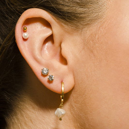 REIGN Gold: 3-Pair Zirconia Earrings Stud Set - Velora