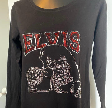 Elvis Rhinestone Long Sleeve Shirt – Rock Legend Sparkle Bling Tee | Blingdazzel