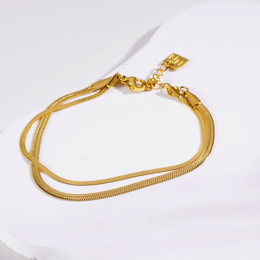 INESE: Snake-Skin Textured 2-Layer Gold Bracelet - Velora Luxury Fashion