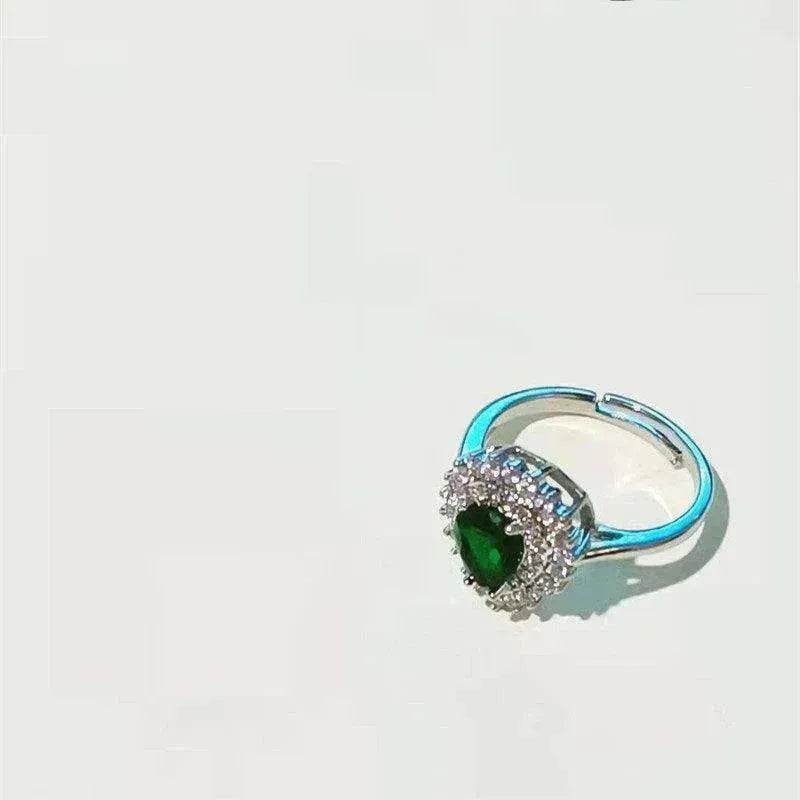 Ins Trendy Heart-shaped Emerald Water Drop Ring Full Diamond - Velora