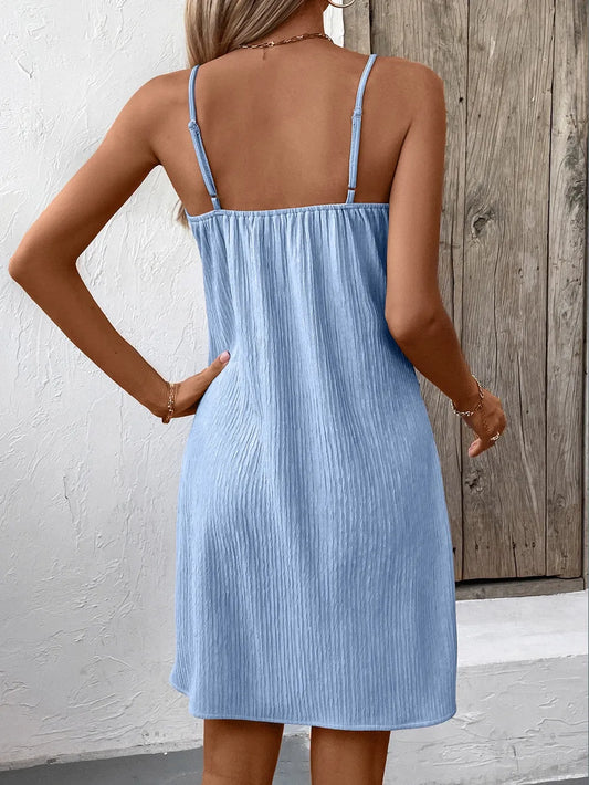 Ivy Lane Textured V-Neck Sleeveless Mini Cami Dress - Velora Luxury Fashion