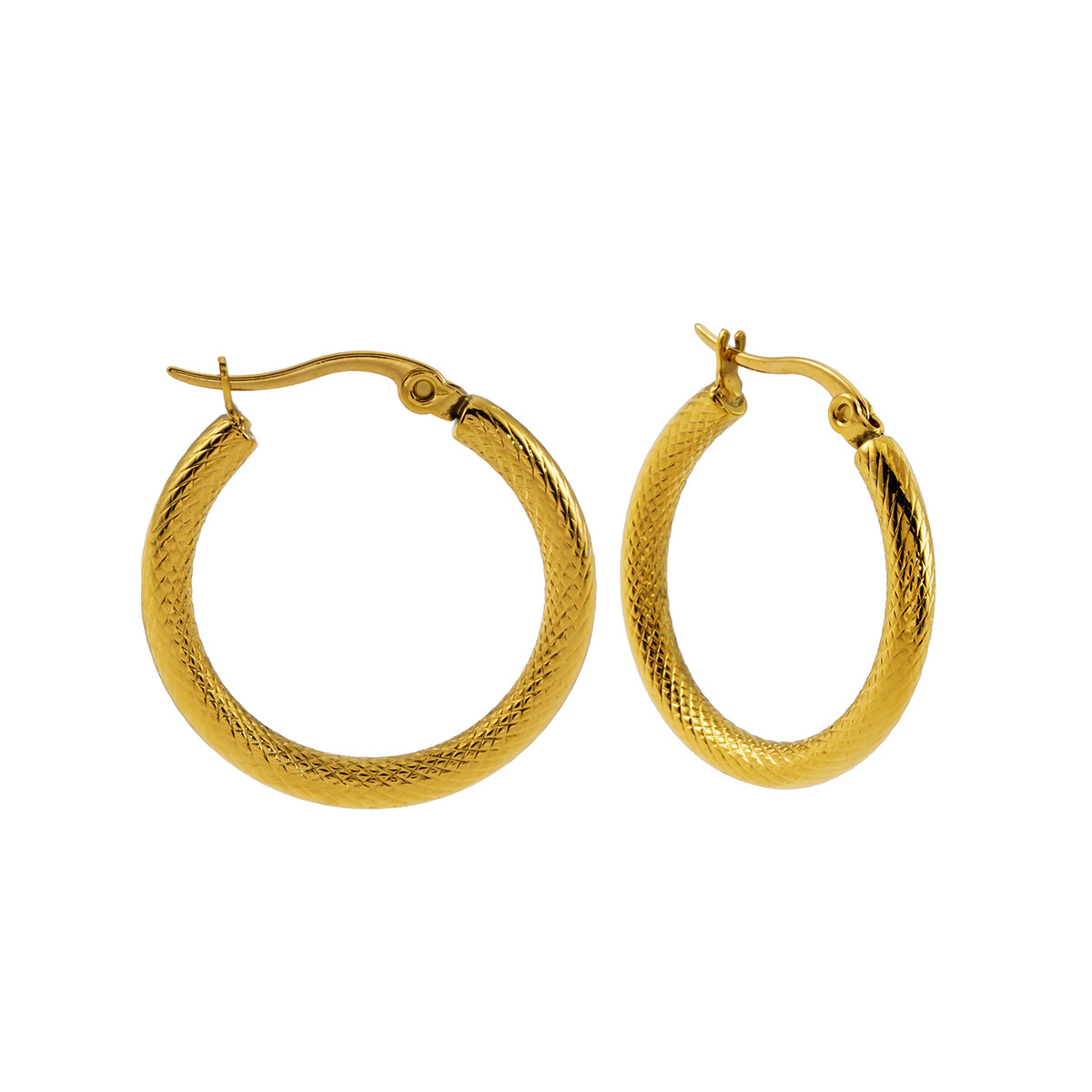 JUNKA Gold: Mid Width Basket Weave Patterned Day-to-Night Hoops - Velora Luxury Fashion