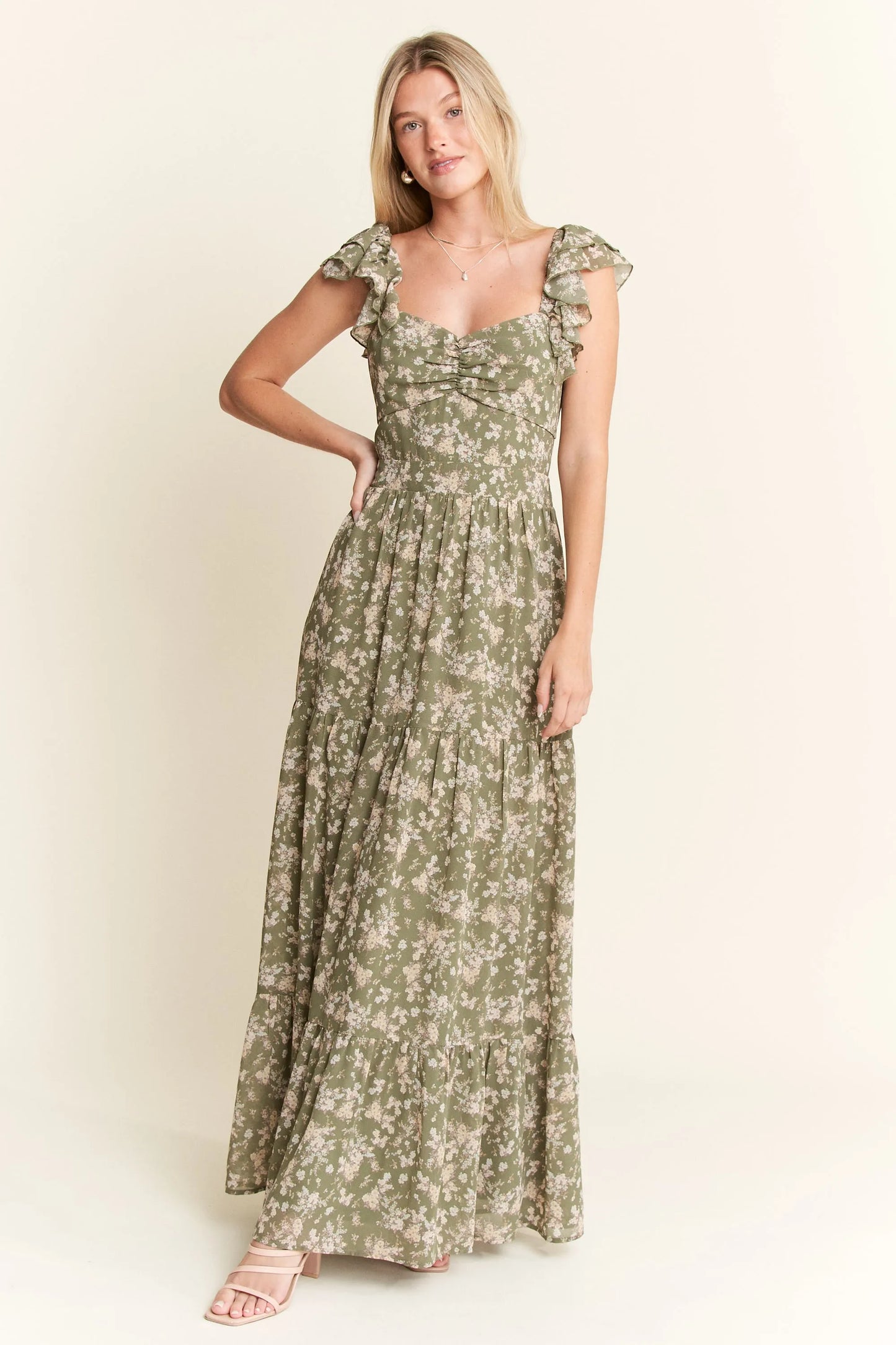 Jade By Jane Ruffle Sleeve Tiered Maxi Dress - Velora Luxury Fashion