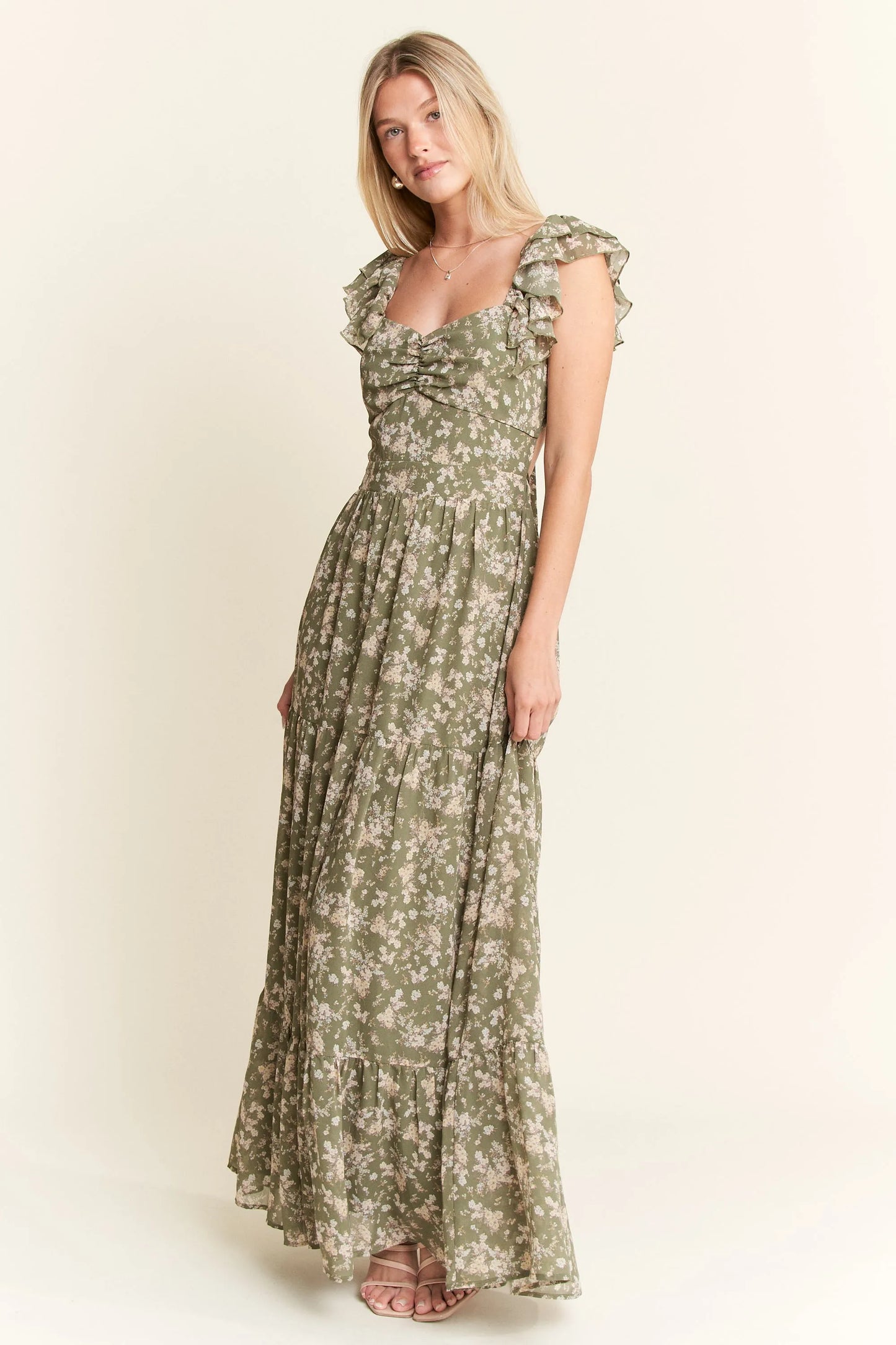 Jade By Jane Ruffle Sleeve Tiered Maxi Dress - Velora Luxury Fashion