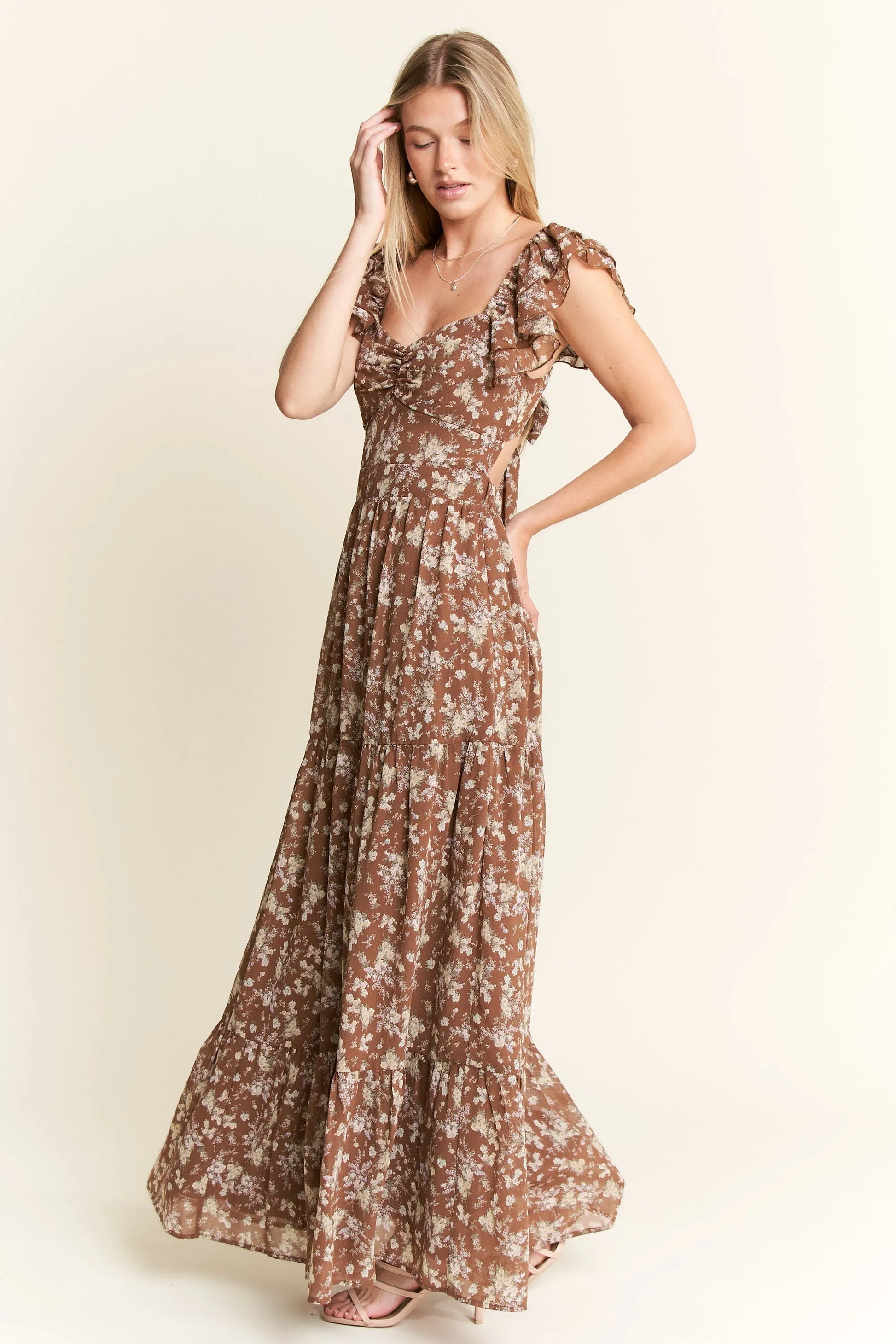 Jade By Jane Ruffle Sleeve Tiered Maxi Dress - Velora Luxury Fashion