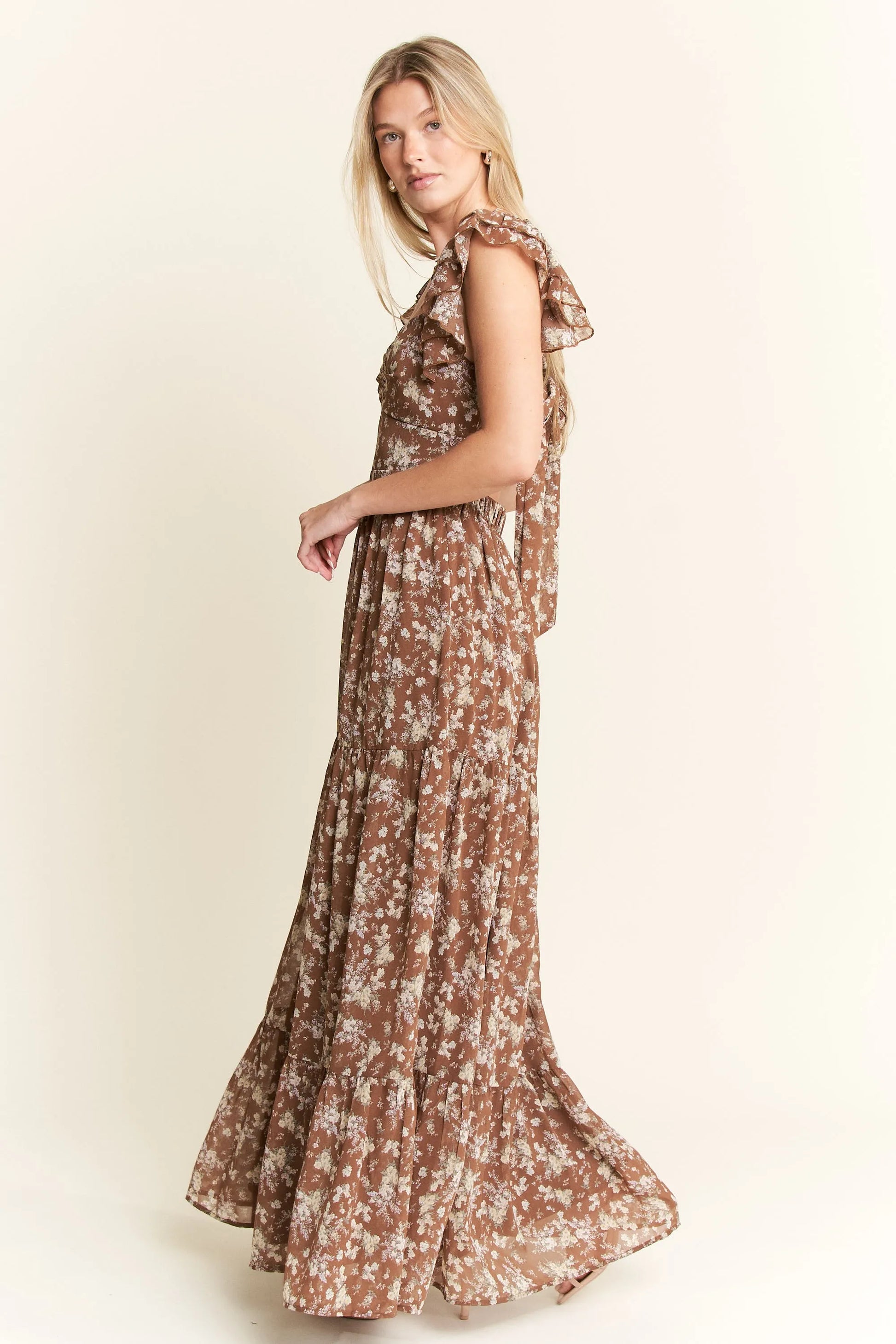 Jade By Jane Ruffle Sleeve Tiered Maxi Dress - Velora Luxury Fashion