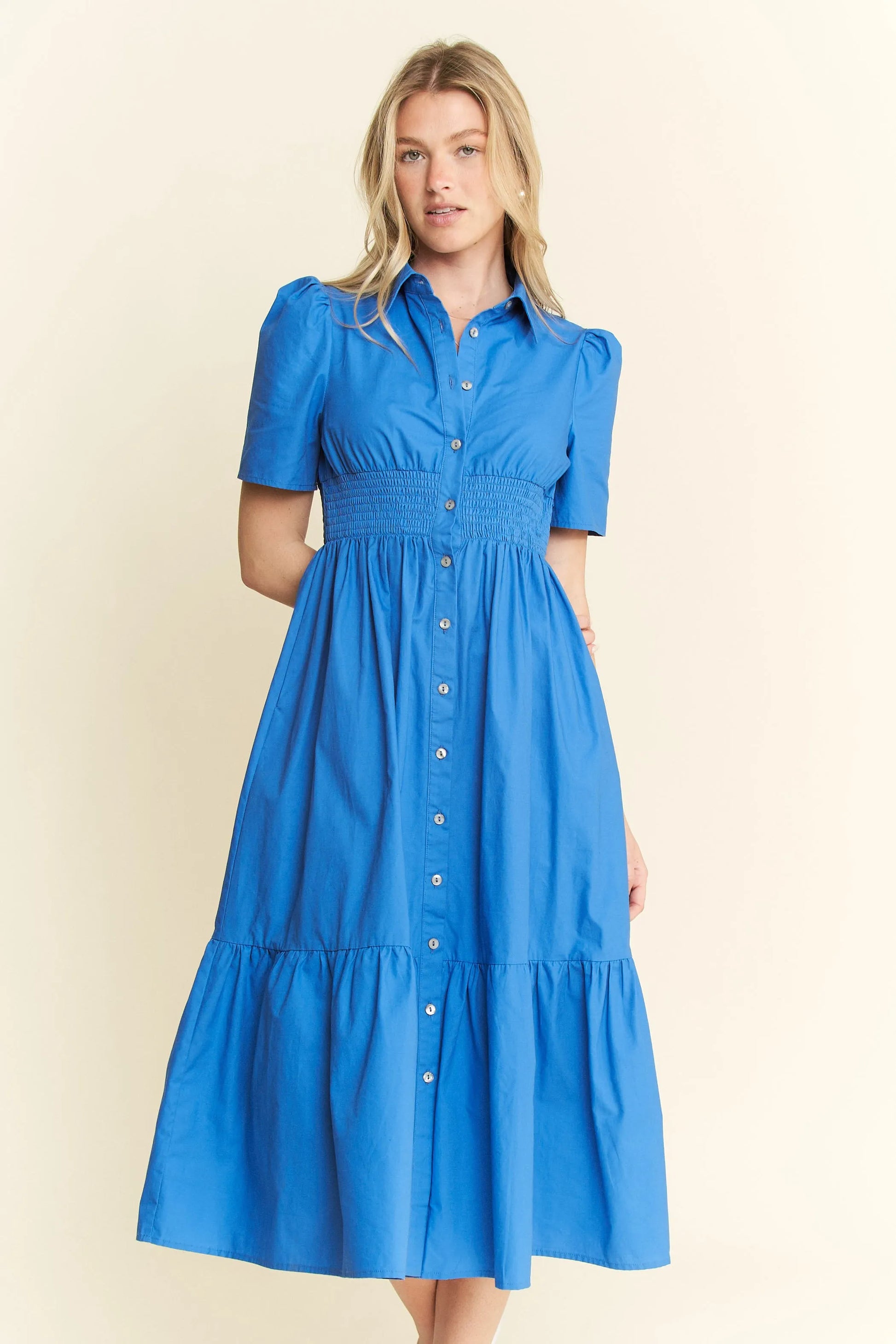 Jade By Jane Short Sleeve Button Down Midi Dress - Velora Luxury Fashion