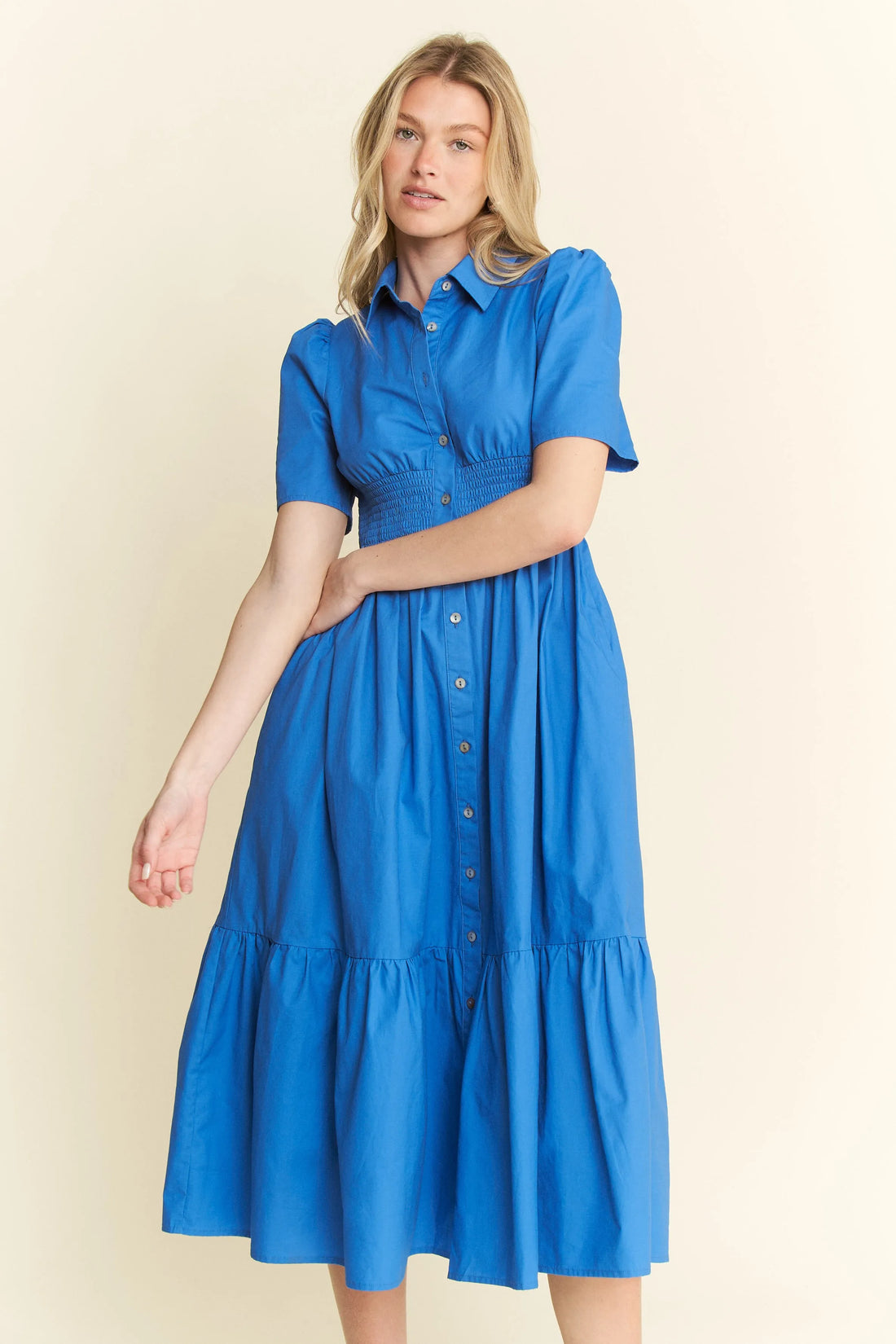 Jade By Jane Short Sleeve Button Down Midi Dress - Velora Luxury Fashion