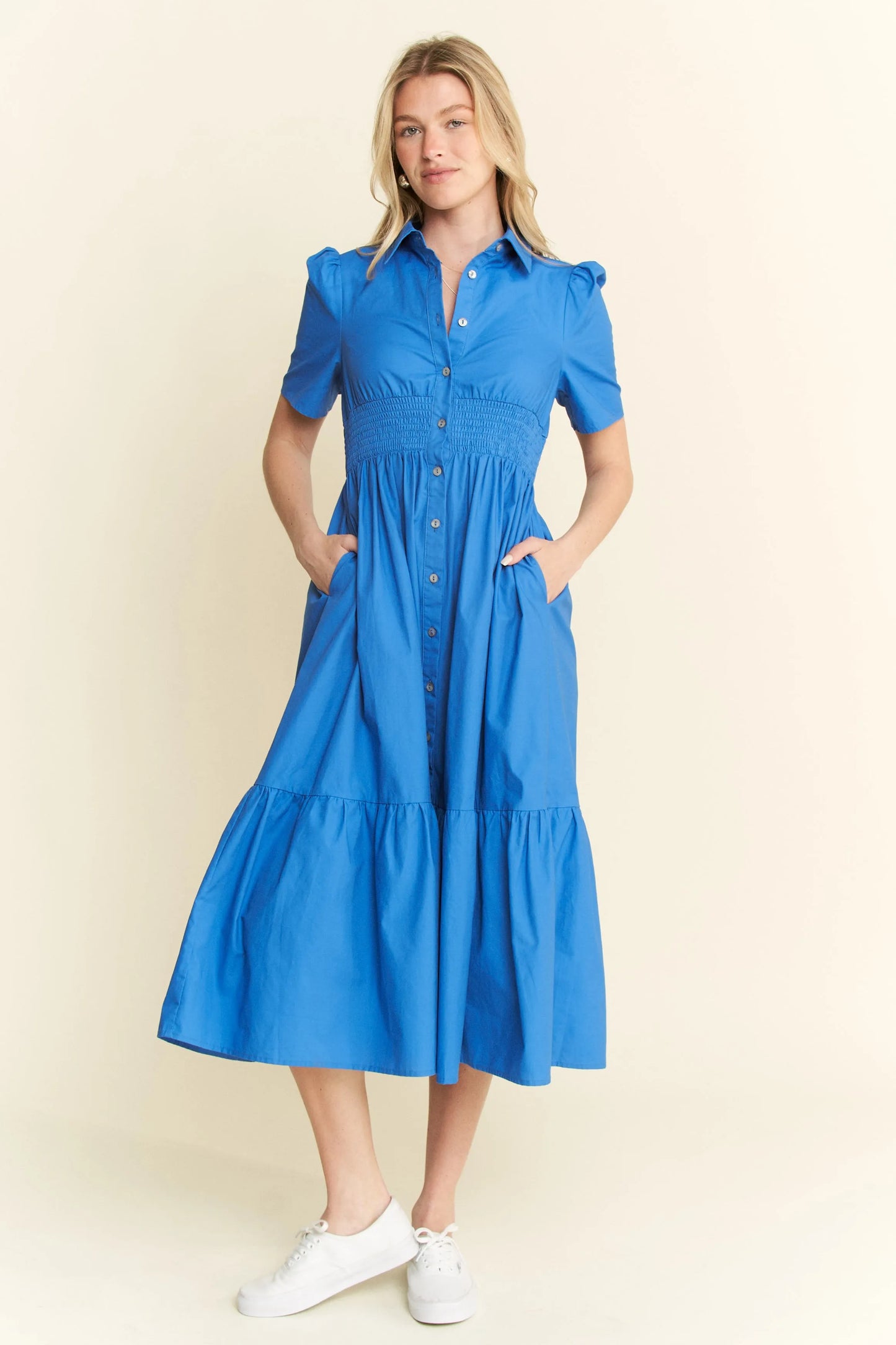 Jade By Jane Short Sleeve Button Down Midi Dress - Velora Luxury Fashion