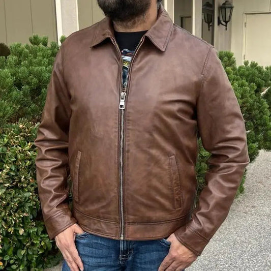 James Dean-Style Lamb Leather Jacket with Side Buckles - Velora Luxury Fashion