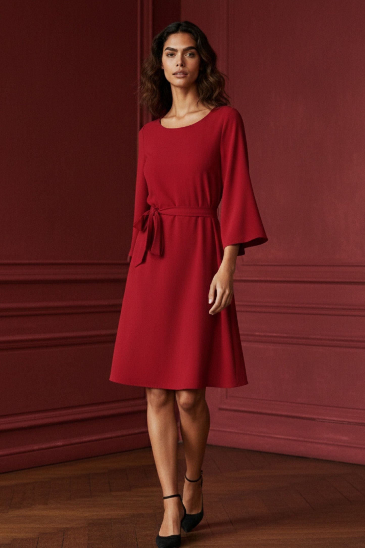 Jennifer Solid Belted Dress - Velora Luxury Fashion