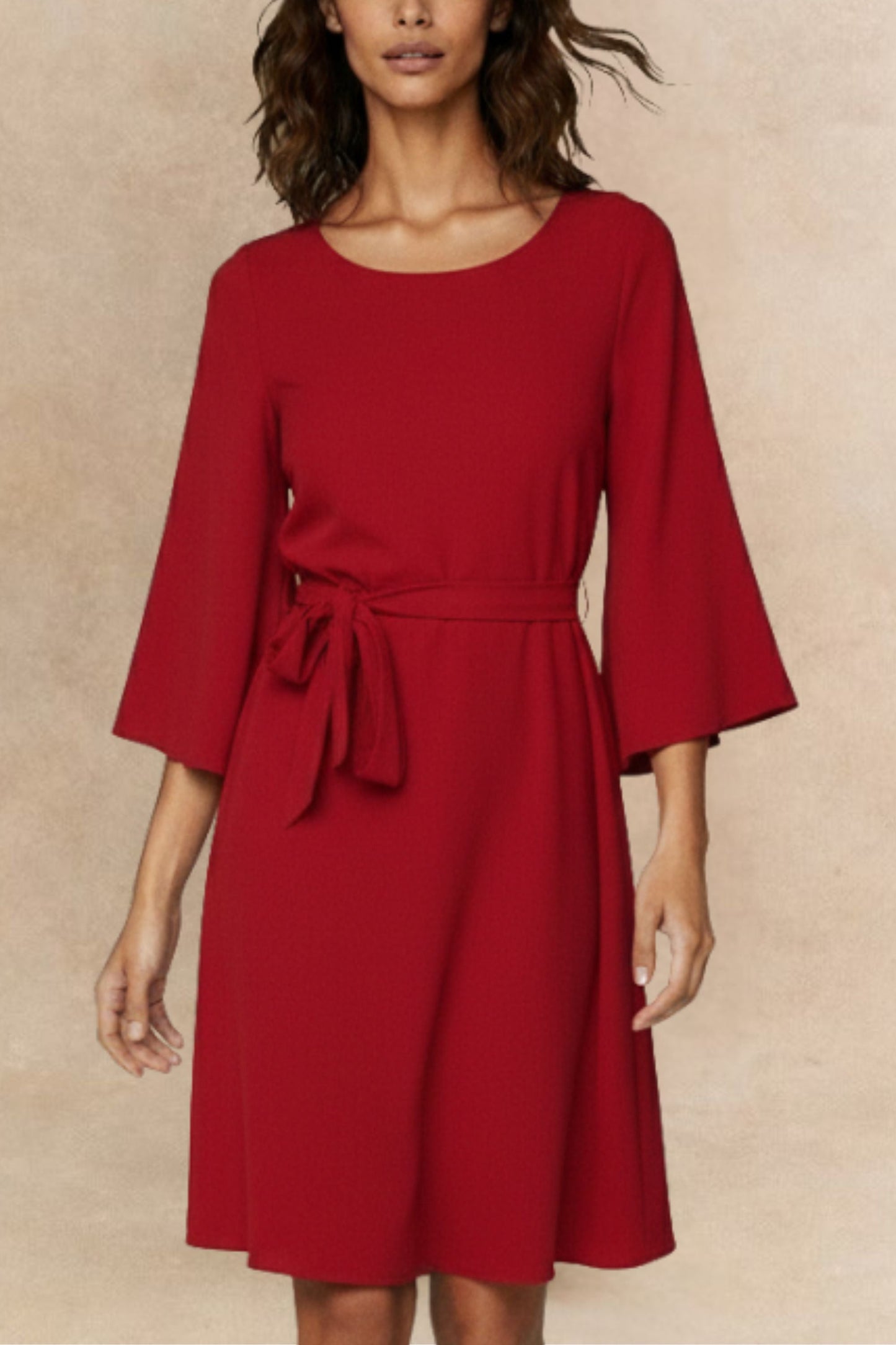Jennifer Solid Belted Dress - Velora Luxury Fashion