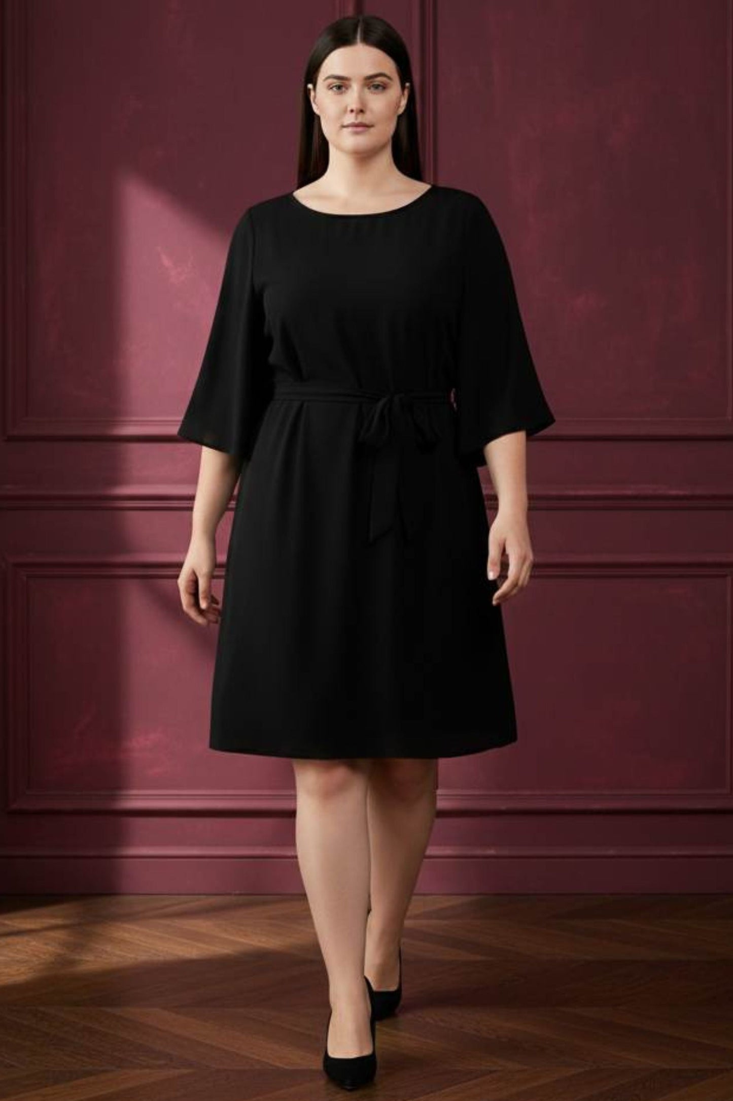 Jennifer Solid Belted Dress - Velora Luxury Fashion