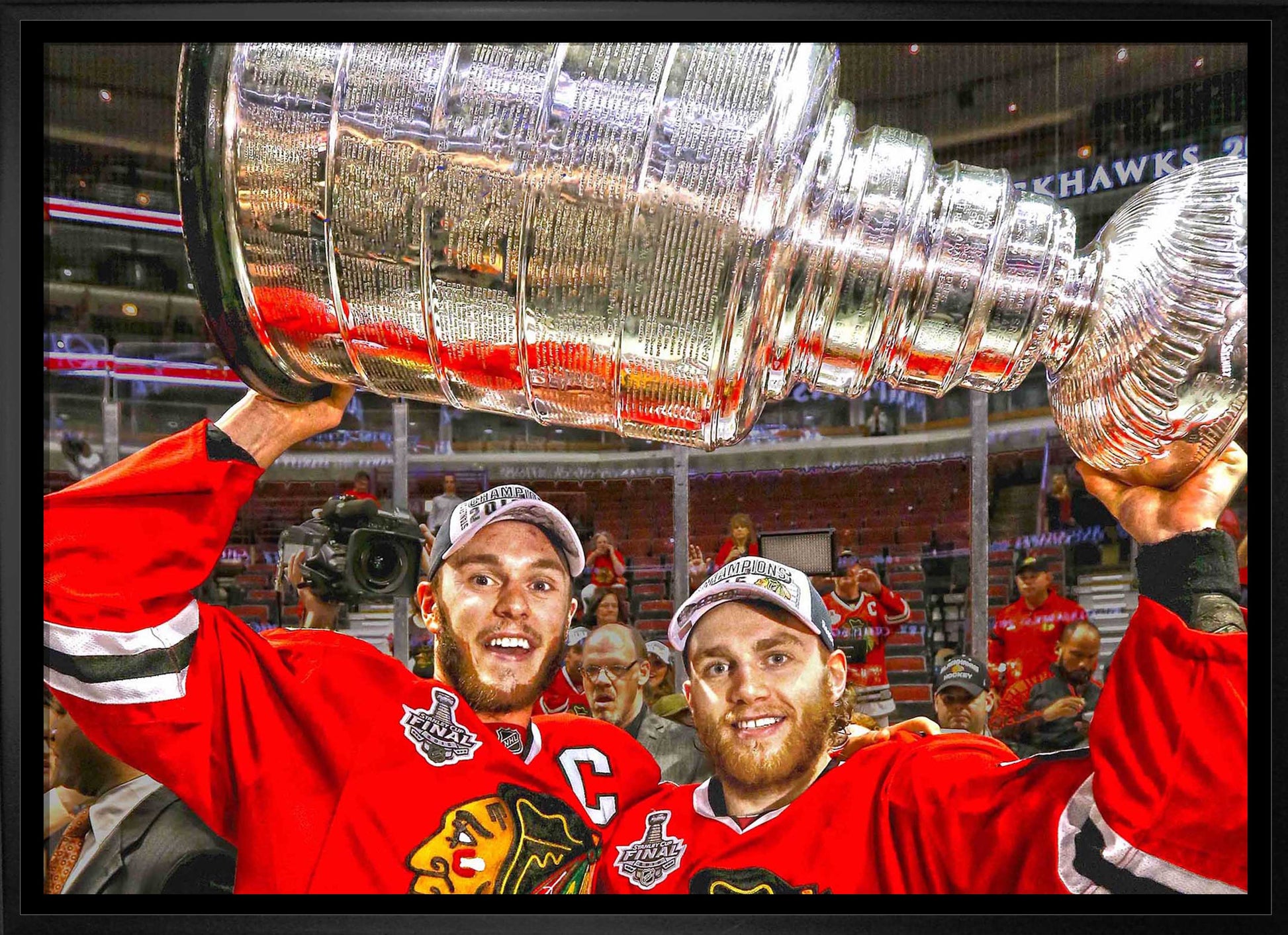 Jonathan Toews & Patrick Kane Chicago Blackhawks Framed 20x29 Lifting Stanley Cup Canvas - Velora Luxury Fashion