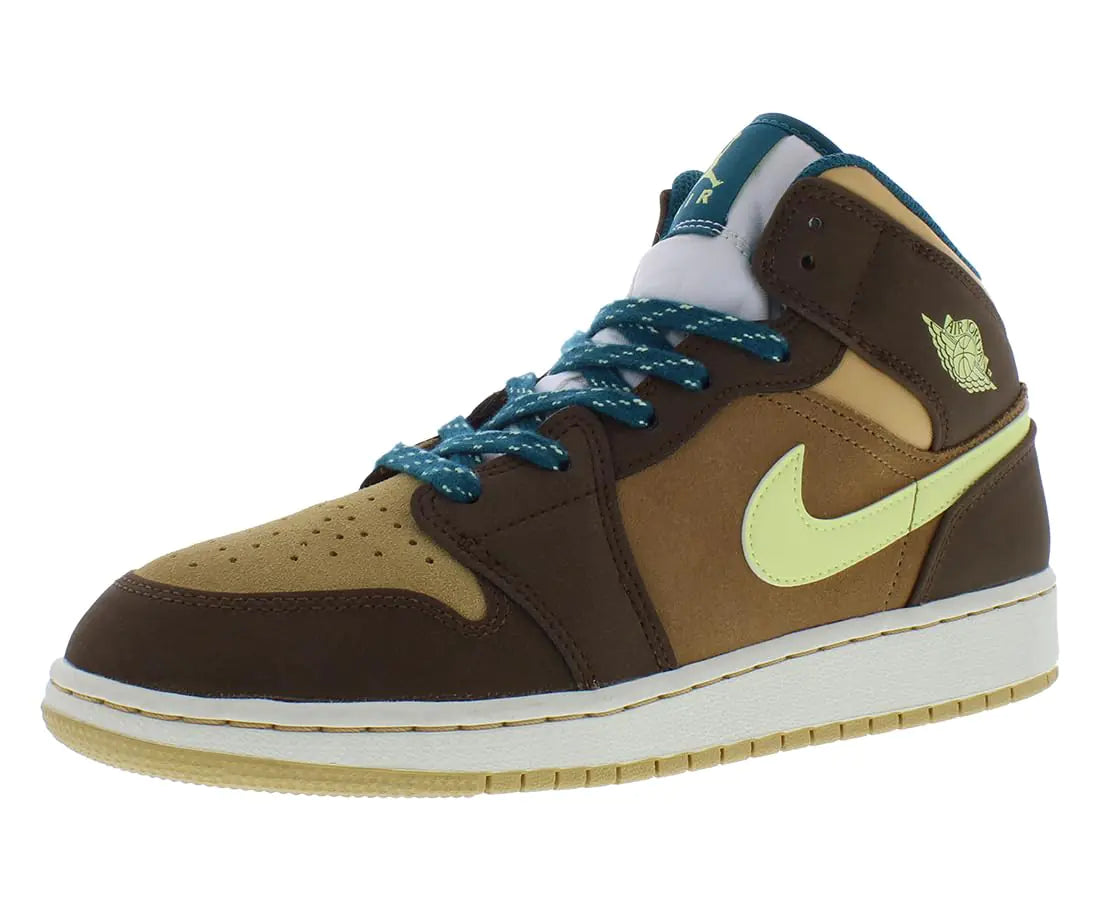 Jordan Boys Air 1 Mid SE (Big Kid) Cacao Wow/Luminous Green/Ale Brown/Twine/Sail/Geode Teal 7 Big Kid M - Velora Luxury Fashion