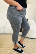 Judy Blue Full Size Button Fly High Waist Cuffed Capris - Velora Luxury Fashion