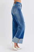 Judy Blue Full Size Distressed High Waist Wide Leg Jeans - Velora Luxury Fashion
