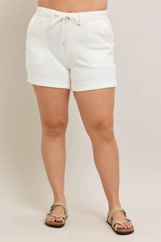 Judy Blue Full Size High Waist Cuff Denim Shorts Plus Size - Velora Luxury Fashion