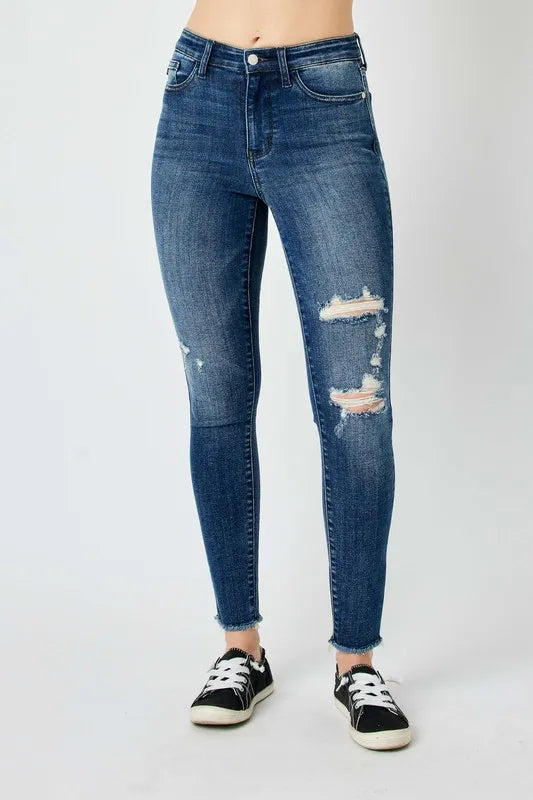 Judy Blue Full Size  High Waist Distressed Skinny Jeans - Velora Luxury Fashion