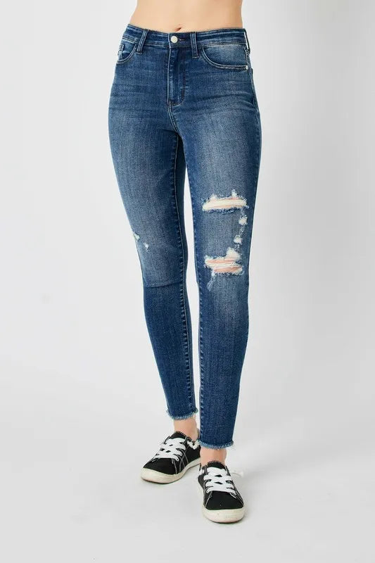 Judy Blue Full Size  High Waist Distressed Skinny Jeans - Velora Luxury Fashion