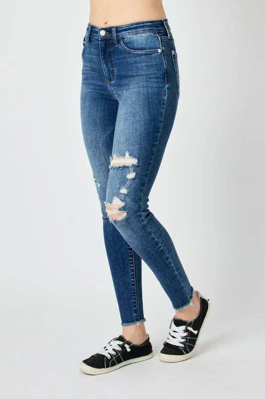 Judy Blue Full Size  High Waist Distressed Skinny Jeans - Velora Luxury Fashion