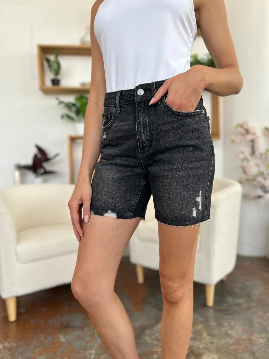 Judy Blue Full Size High Waist Rigid Magic Denim Shorts - Velora Luxury Fashion