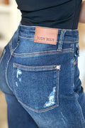 Judy Blue Full Size High Waist Rigid Magic Heavy Destroy Straight Jeans - Velora Luxury Fashion