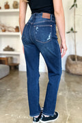 Judy Blue Full Size High Waist Rigid Magic Heavy Destroy Straight Jeans - Velora Luxury Fashion