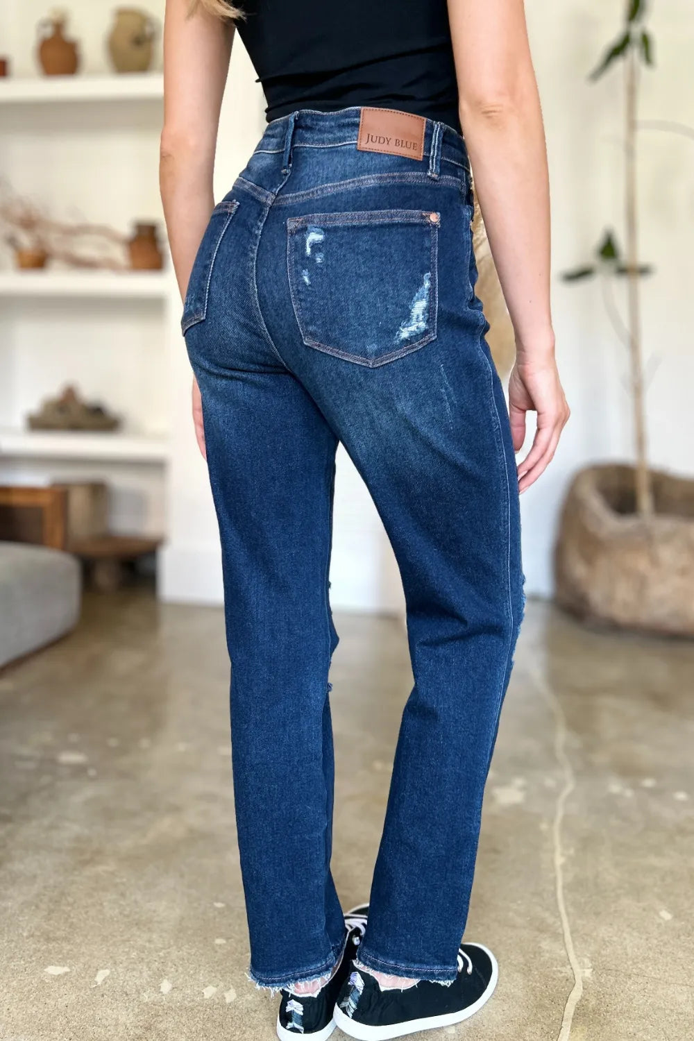 Judy Blue Full Size High Waist Rigid Magic Heavy Destroy Straight Jeans - Velora