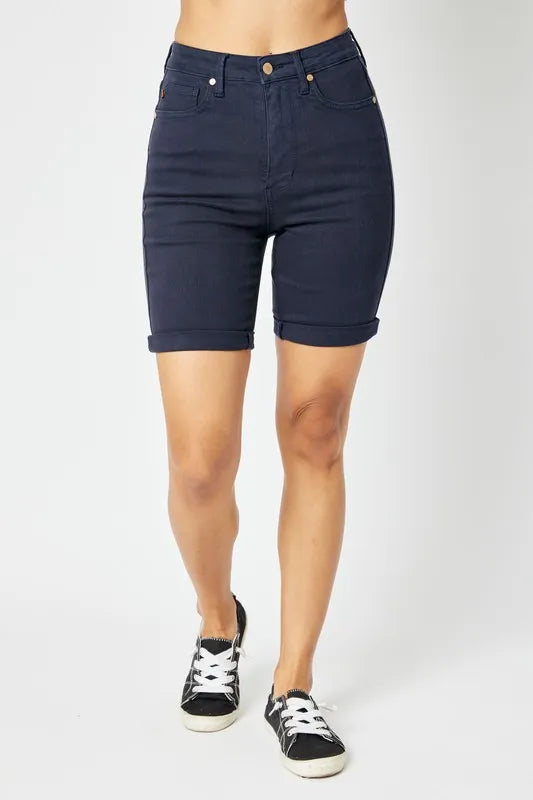 Judy Blue Full Size High Waist Tummy Control Bermuda Shorts - Velora Luxury Fashion