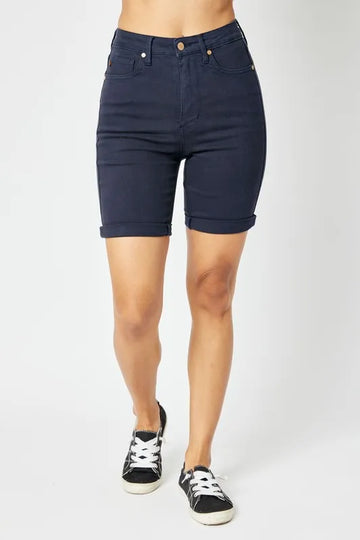 Judy Blue Full Size High Waist Tummy Control Bermuda Shorts - Velora Luxury Fashion