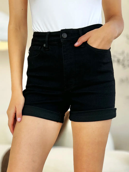 Judy Blue Full Size High Waist Tummy Control Cuffed Denim Shorts - Velora Luxury Fashion