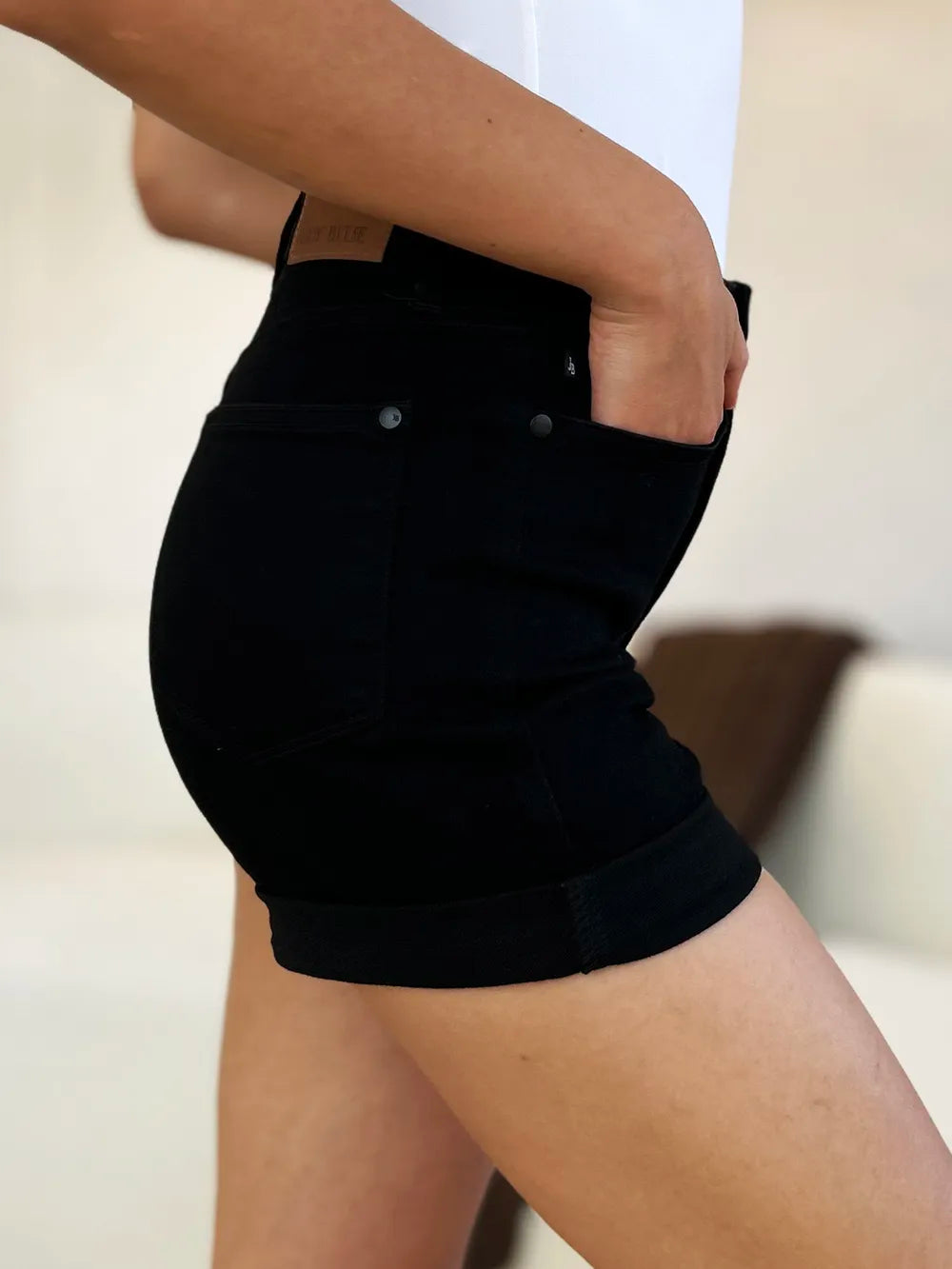 Judy Blue Full Size High Waist Tummy Control Cuffed Denim Shorts - Velora Luxury Fashion