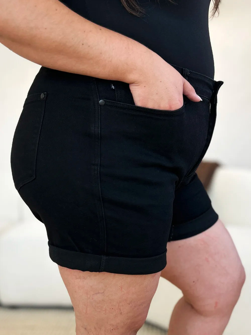 Judy Blue Full Size High Waist Tummy Control Cuffed Denim Shorts - Velora Luxury Fashion