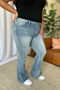 Judy Blue Full Size Medium Rise Tummy Control Destroy Flare - Velora Luxury Fashion