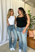 Judy Blue Full Size Medium Rise Tummy Control Destroy Flare - Velora Luxury Fashion