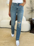 Judy Blue Full Size Mid Rise Destroyed Hem Distressed Jeans - Velora Luxury Fashion