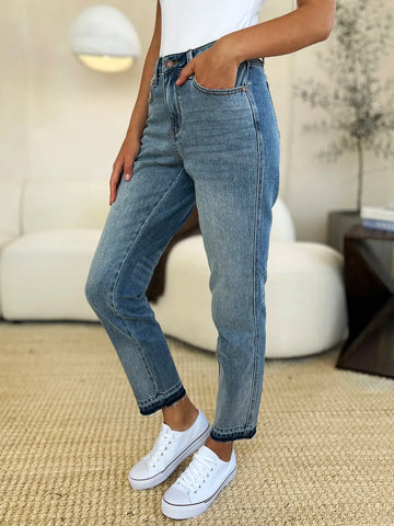 Judy Blue Full Size Mid Rise Rigid Magic Release Hem Jeans - Velora Luxury Fashion