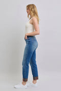 Judy Blue Full Size Plaid Print Cuff Straight Leg Jeans with Pockets - Velora Luxury Fashion