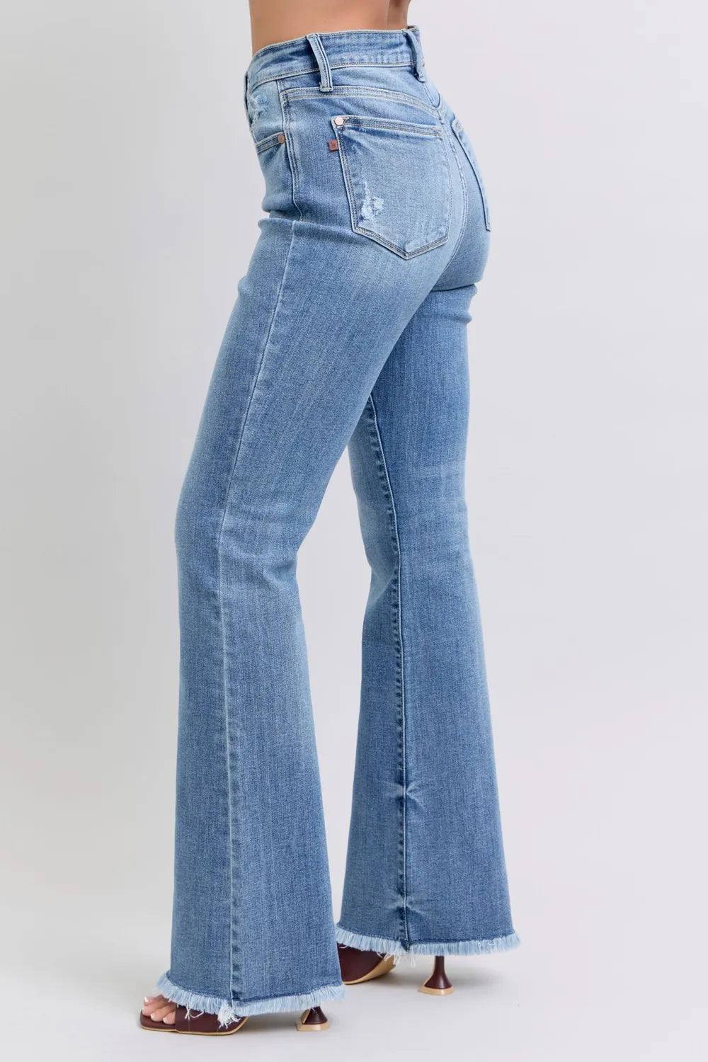 Judy Blue Full Size Raw Hem High Rise Bootcut Jeans - Velora Luxury Fashion
