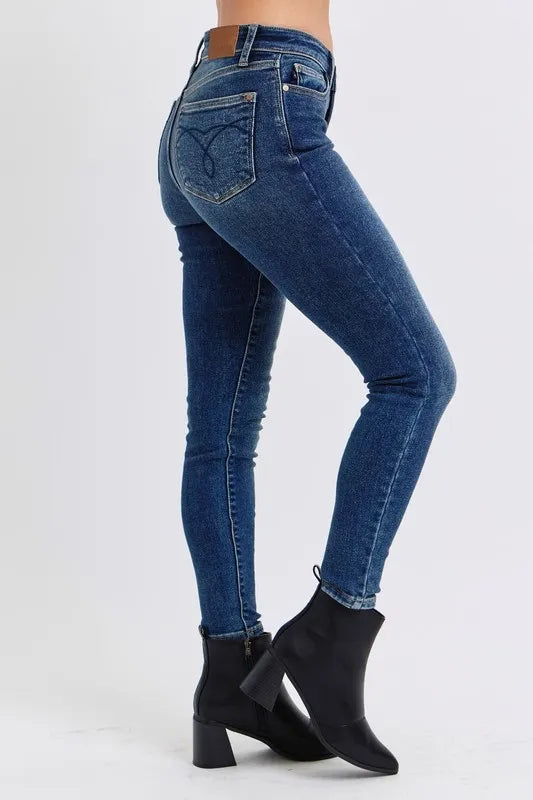 Judy Blue Full Size Run Mid-Rise Waist Skinny Jeans with Thermal Lining - Velora Luxury Fashion