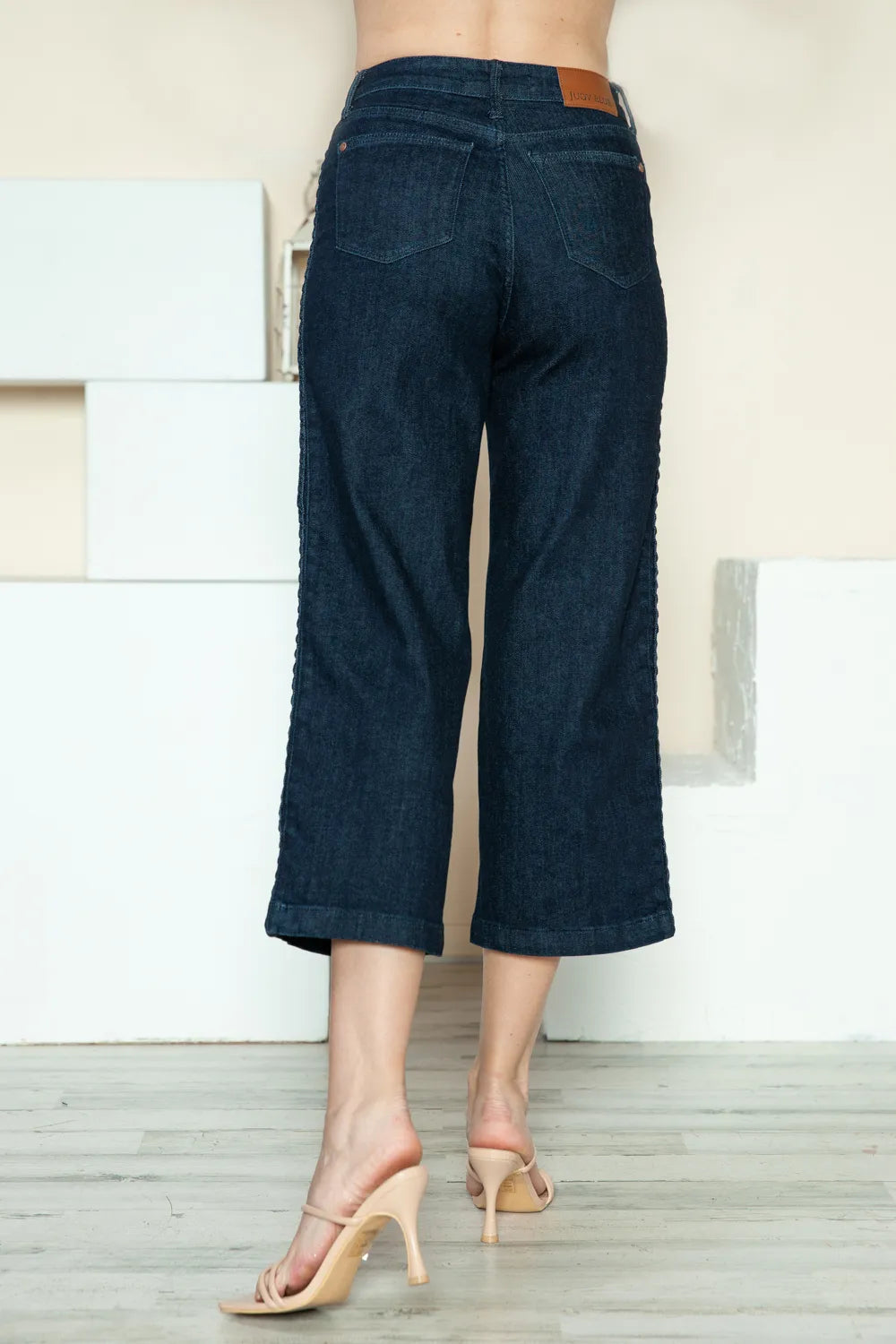 Judy Blue Full Size Side Seam Braid Detail Crop Wide Leg Jeans - Velora Luxury Fashion