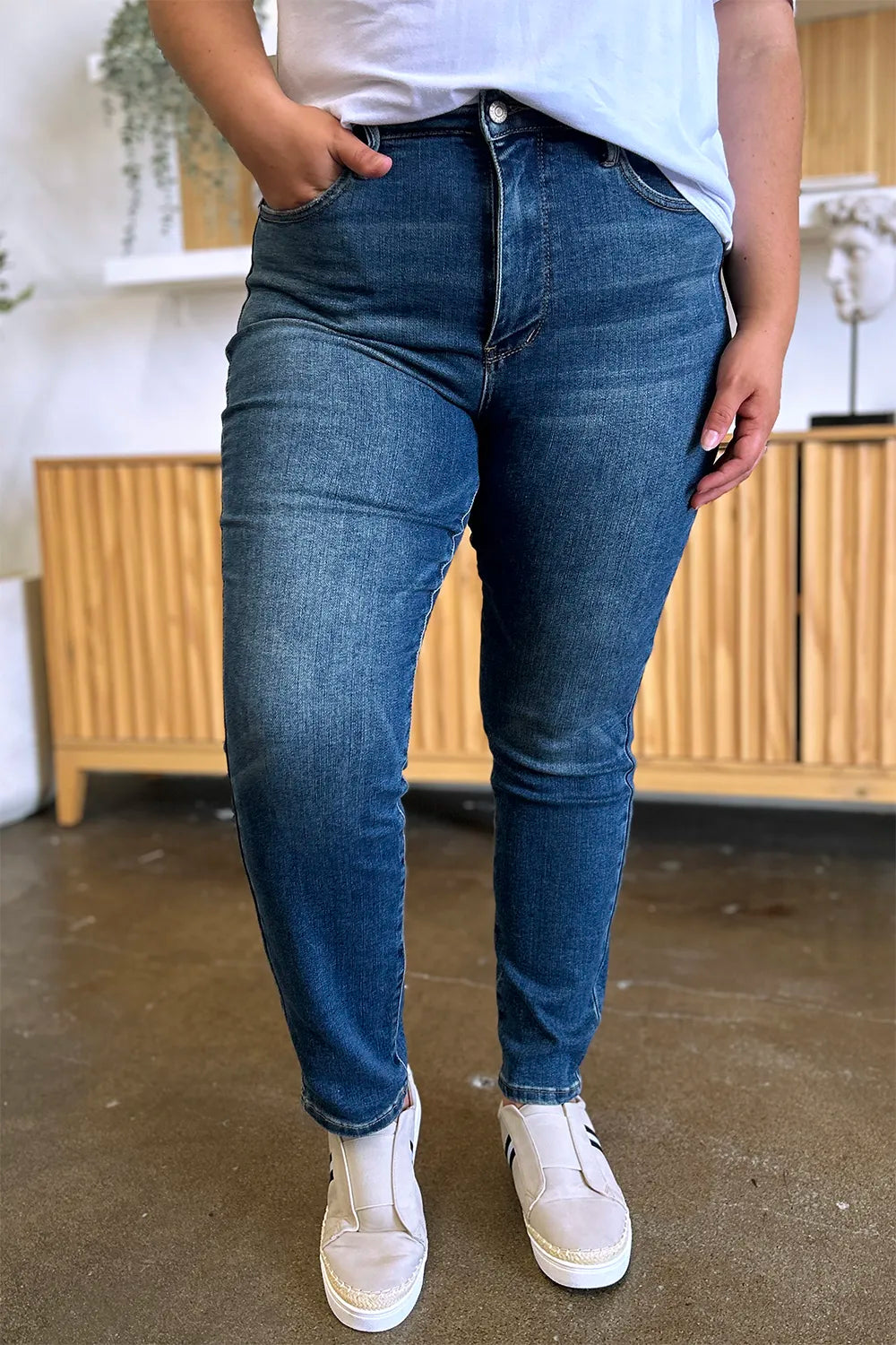 Judy Blue Full Size Tummy Control High Waist Slim Jeans - Velora Luxury Fashion