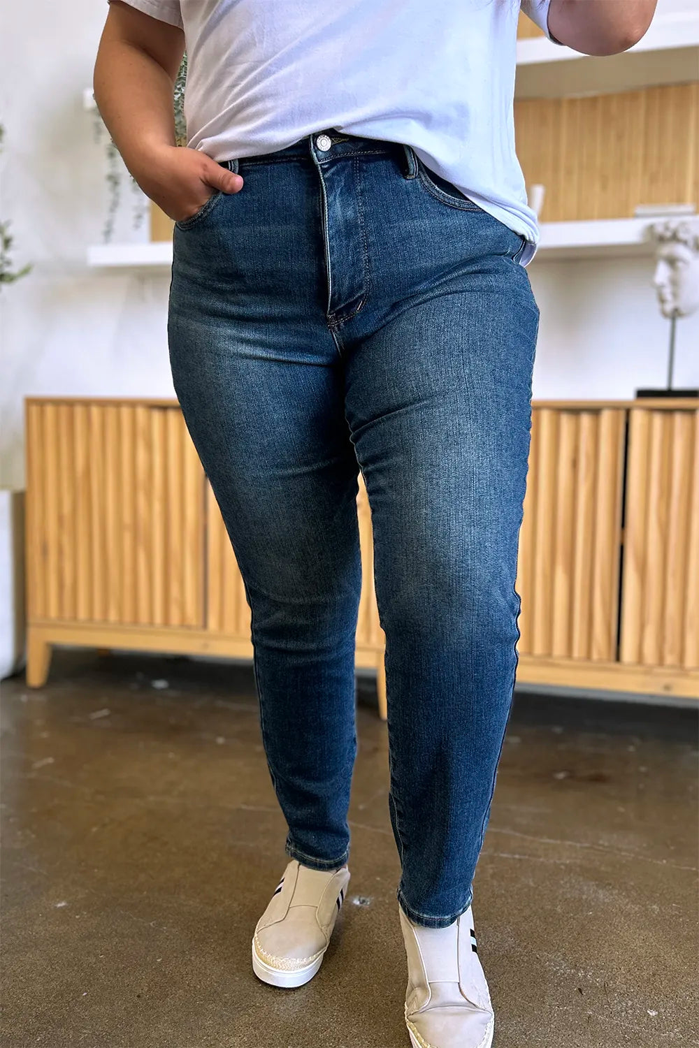 Judy Blue Full Size Tummy Control High Waist Slim Jeans - Velora Luxury Fashion