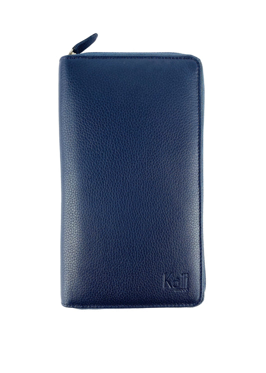 K0005DB | Portadocumenti da Viaggio in Vera Pelle pieno fiore, grana dollaro - Colore Blu - Dimensioni: cm 12,5 x 22 x 2 - Confezione: Sacchetto Tnt - Velora Luxury Fashion