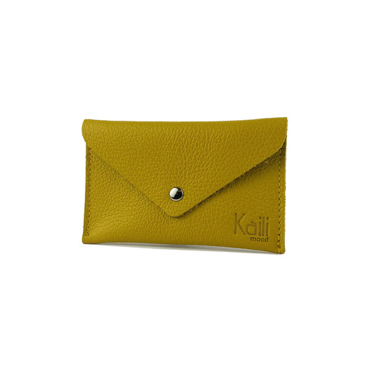 K0040RB | Bustina con pattina Made in Italy in Vera Pelle pieno fiore, grana dollaro - Colore Giallo - Dimensioni: cm 13 x 8 x 0,5 - Confezione: Gift Box rigido fondo/coperchio - Velora Luxury Fashion