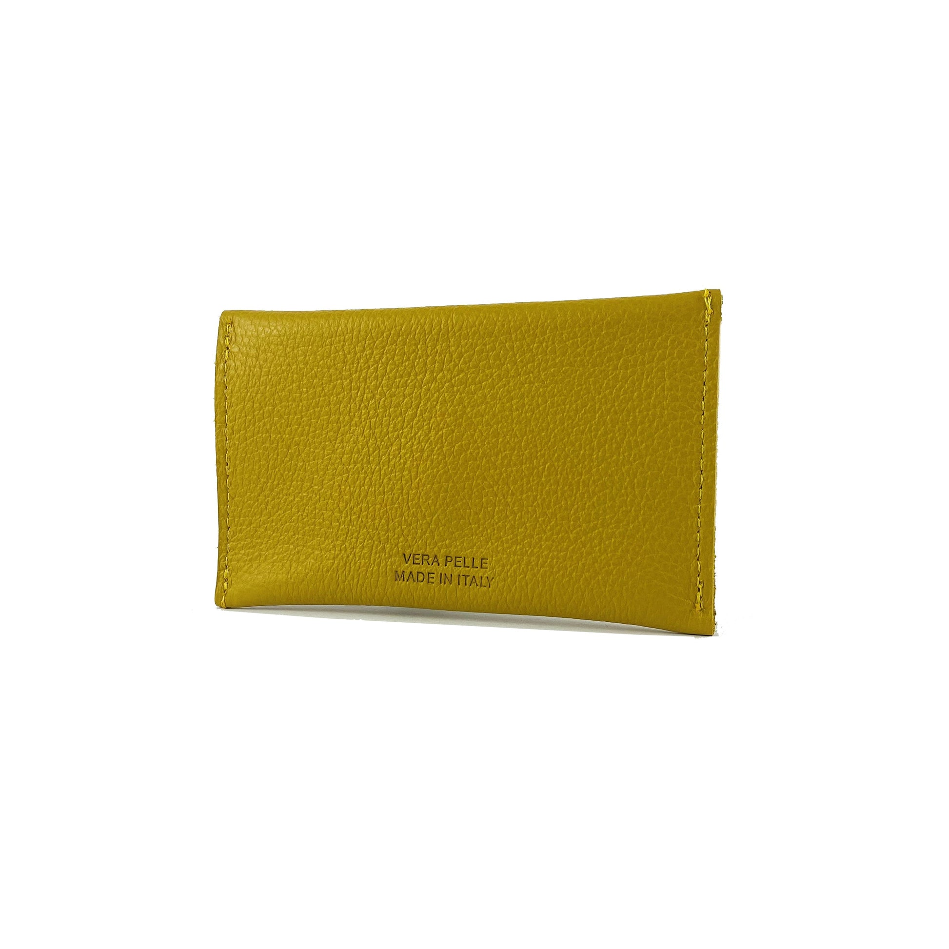 K0040RB | Bustina con pattina Made in Italy in Vera Pelle pieno fiore, grana dollaro - Colore Giallo - Dimensioni: cm 13 x 8 x 0,5 - Confezione: Gift Box rigido fondo/coperchio - Velora Luxury Fashion