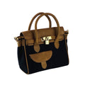K0042ACB | Borsa a Mano Mini in Canvas/Vera Pelle Made in Italy. Tracolla removibile. Attacchi con moschettoni in metallo Ottone Anticato - Colore Nero - Dimensioni: cm 24 x 20 x 12 - Velora Luxury Fashion