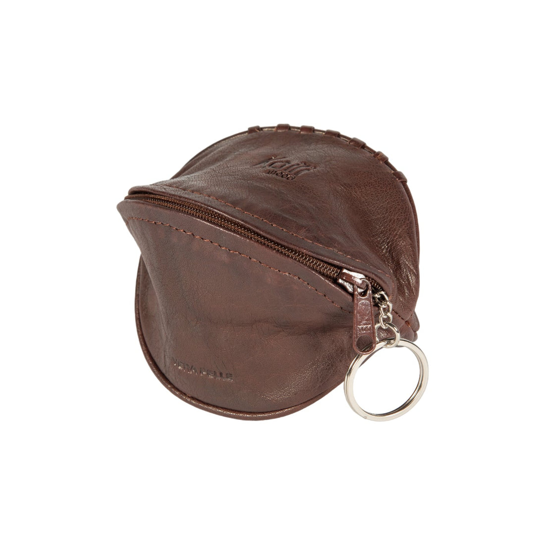 K10655BB | Mini Pochette/Portachiavi in Vera Pelle pieno fiore, Volanata. Colore Testa Moro. Accessori Nickel Lucido. Dimensioni: cm 12,5 x 7,5 x 7,5. Confezione: Sacchetto Tnt - Velora Luxury Fashion