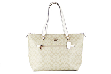 Coach Signature Canvas and Leather Gallery Tote in Light Khaki/Chalk